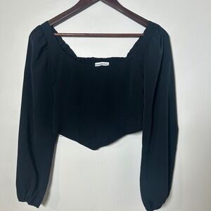 Abercrombie Fitch Black Square Neck Long Sleeve Smocked Corset‎ Crop Top XS